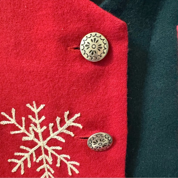 Talbots Woman’s Wool Blend Patchwork Christmas Vest Embroidered Holiday Sz. L - Picture 3 of 8